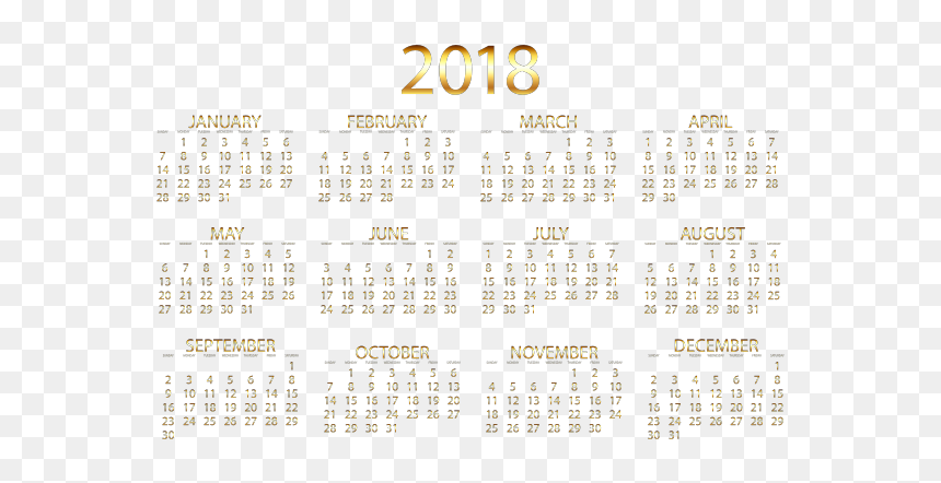 2018 Calendar Gold No Background - 2012, HD Png Download - 2018 calendar png