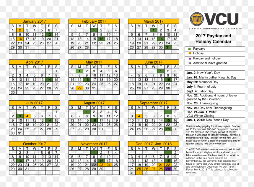 15 16 Calendar Template - Virginia Commonwealth University, HD Png Download - 2018 calendar png