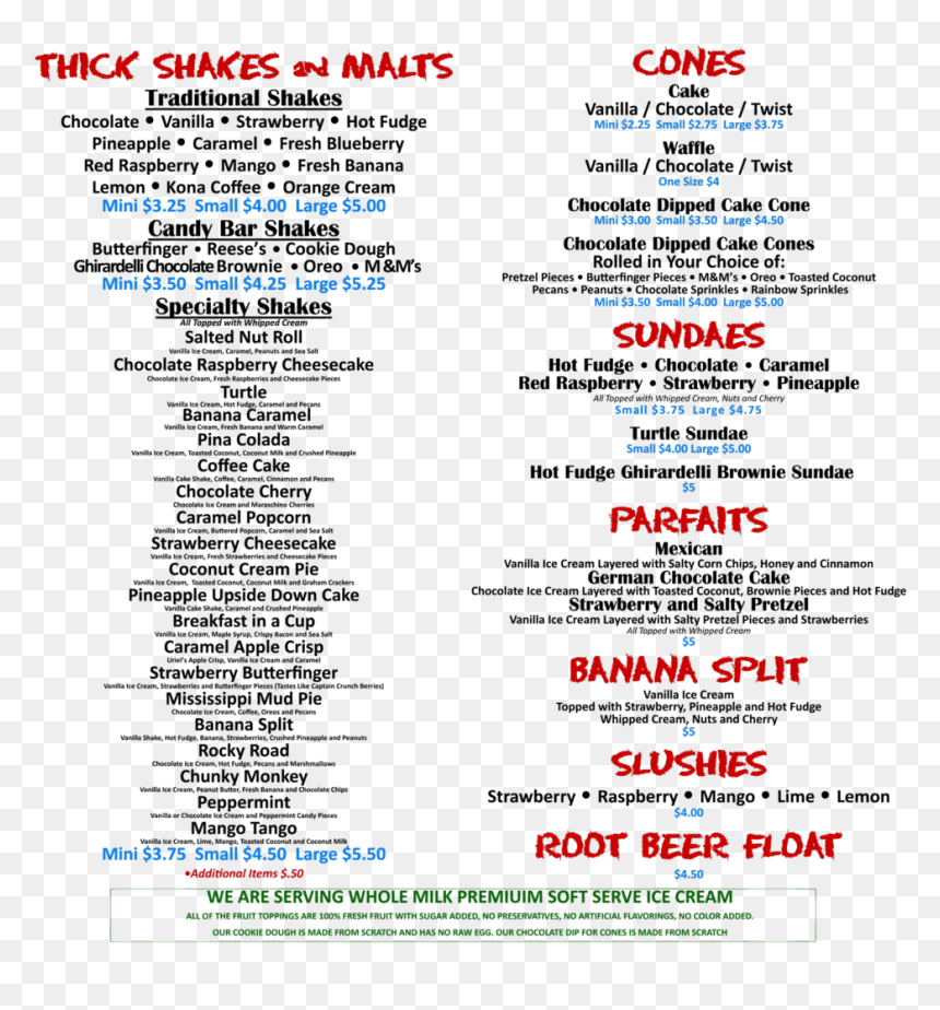 June 2018 Ice Cream Menu - Grand Ave Grill Ice Cream, HD Png Download - menu png