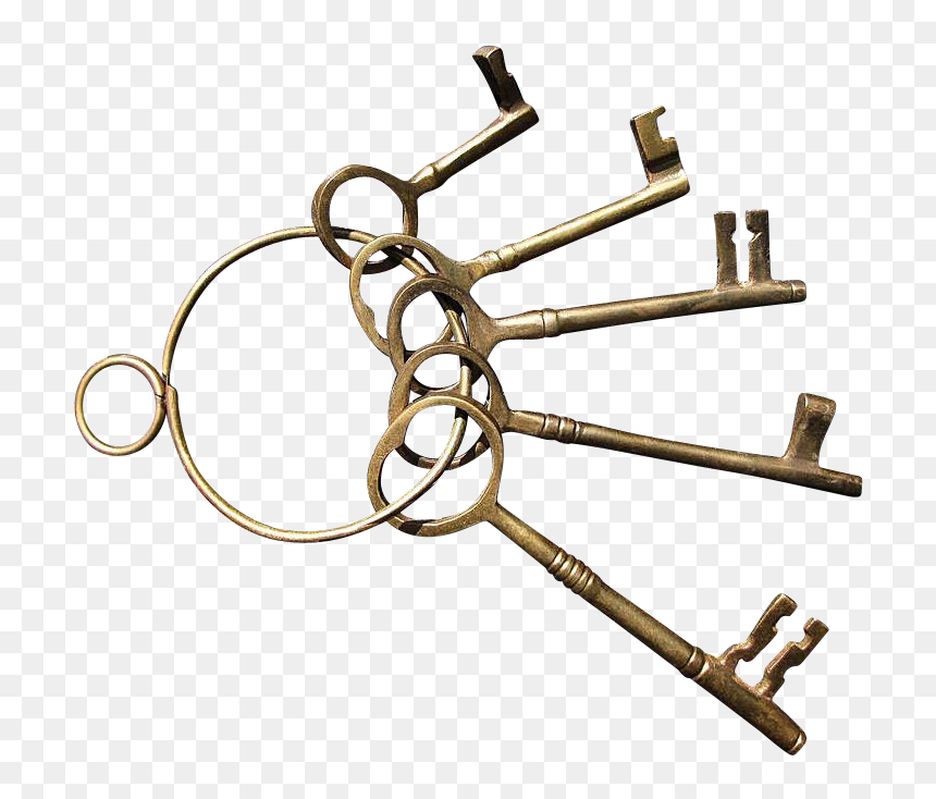 Set Of Five Brass Decorator Skeleton Keys On A Brass - Skeleton Keys On Ring, HD Png Download - skeleton key png