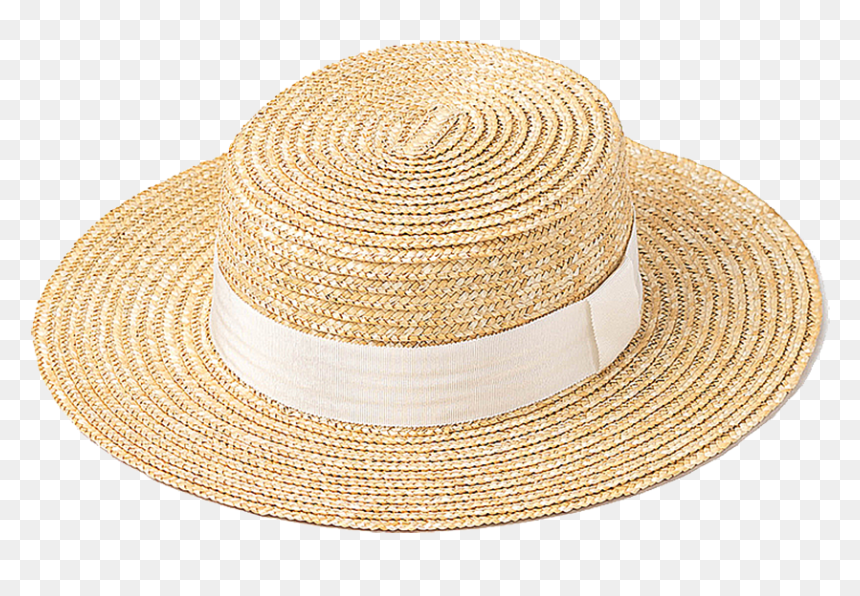 Simple Natural Boater Hat With White Ribbon - Beige, HD Png Download - white ribbon png