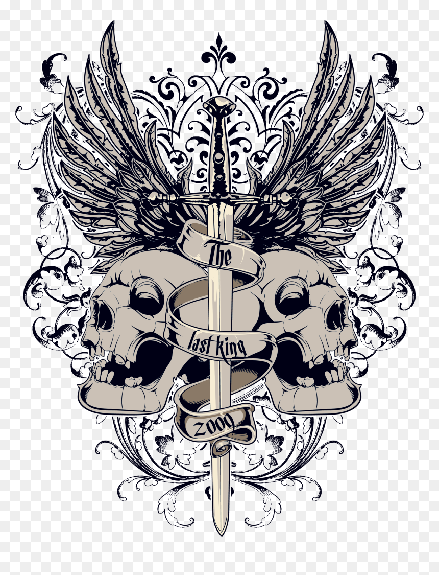 T-shirt And Skull Sword Download Hd Png Clipart - Skull With Wings Png, Transparent Png - diamond sword png