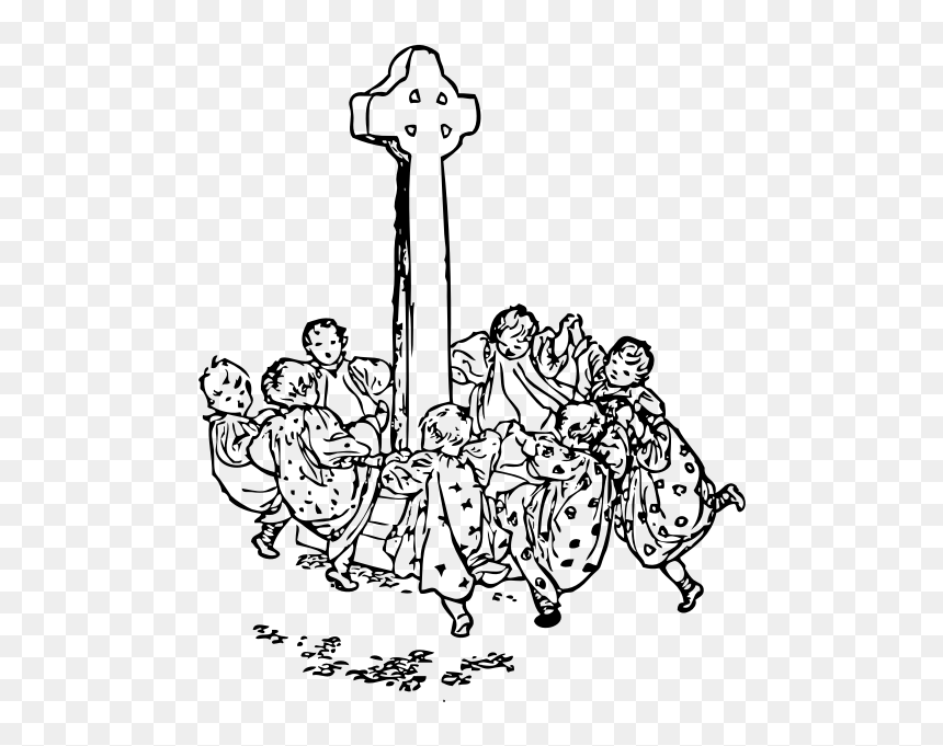 Kids Dancing Around The Celtic Cross Vector Drawing - Celtic Cross Line Drawing, HD Png Download - celtic cross png