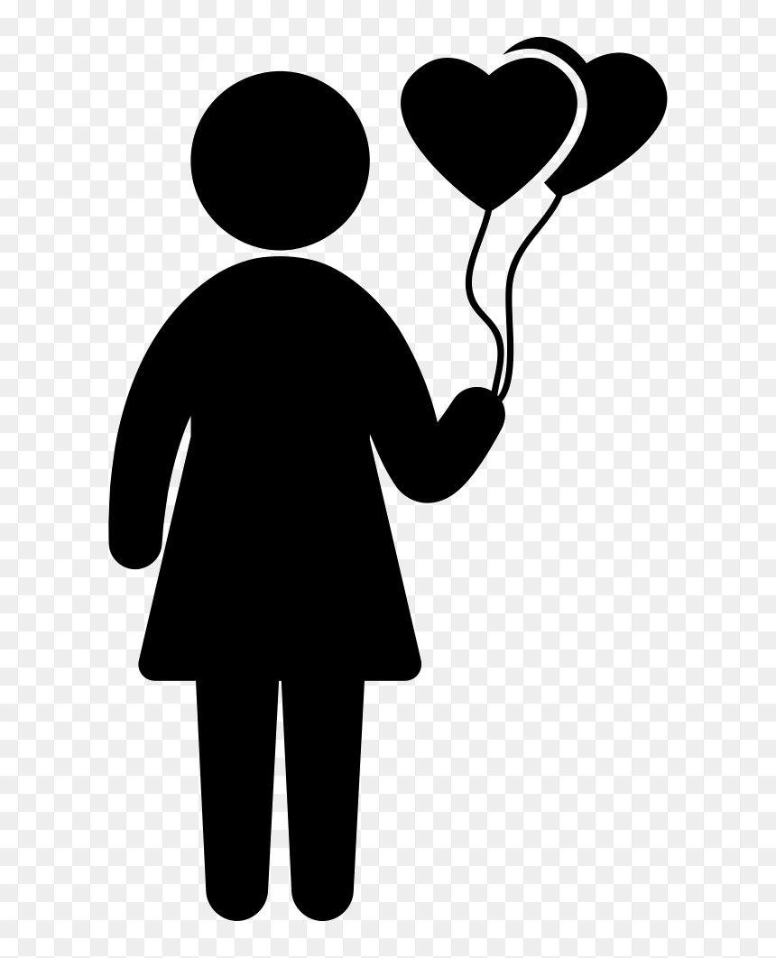Woman Silhouette With Hearts Balloons - Çocuk Silueti, HD Png Download - heart silhouette png