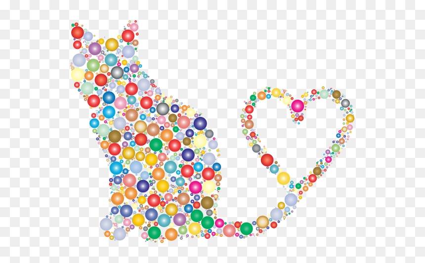 Cat 2 Silhouette Heart Tail Circles Prismatic - Kitty Cat Clipart Cat Valentine, HD Png Download - heart silhouette png