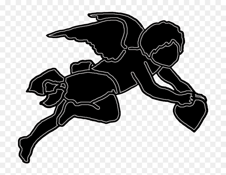 Cupid With Hearts Silhouette - Angel De La Guarda Silueta, HD Png Download - heart silhouette png