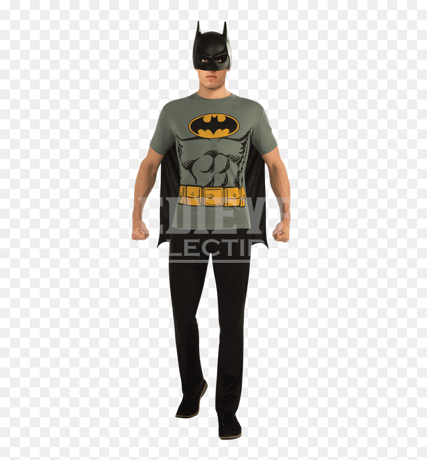 Adult Batman Grey Cape T-shirt With Mask - Easy Batman Costume, HD Png Download - batman mask png