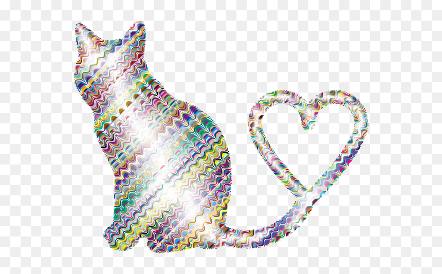 Cat 2 Silhouette Heart Tail Waves - Transparent Cat Playing Silhouette, HD Png Download - heart silhouette png