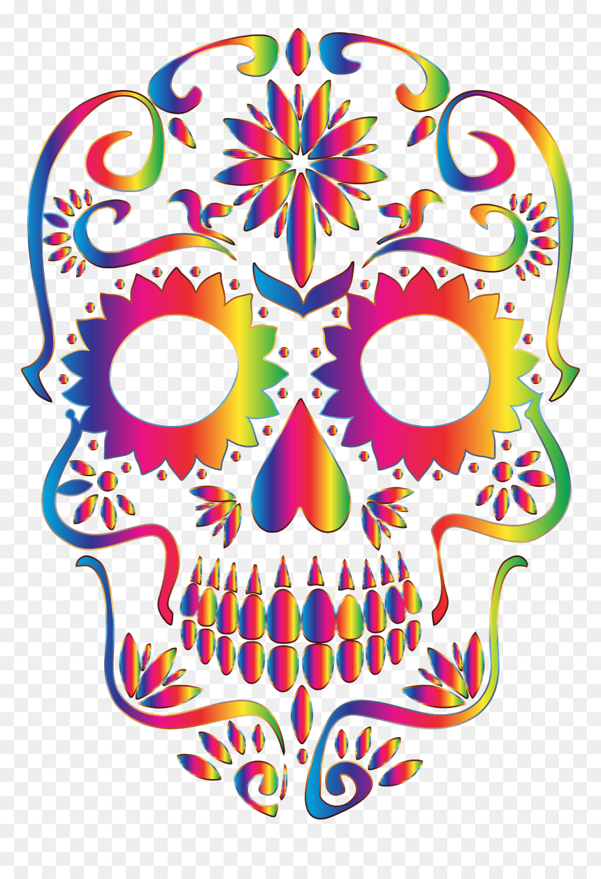 Rainbow Sugar Skull Silhouette No Background Clip Arts - Transparent Background Sugar Skull Clipart, HD Png Download - rainbow png transparent background