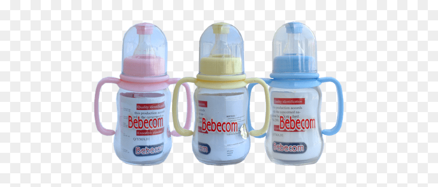 Bebecom Glass 125ml Baby Bottle With Handle - Plastic Bottle, HD Png Download - baby bottle png