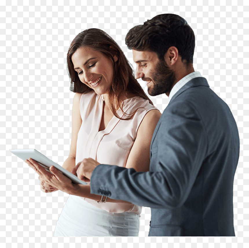 Two People Looking At A Compliance Software On A Tablet - People With Tablet Png, Transparent Png - people looking png