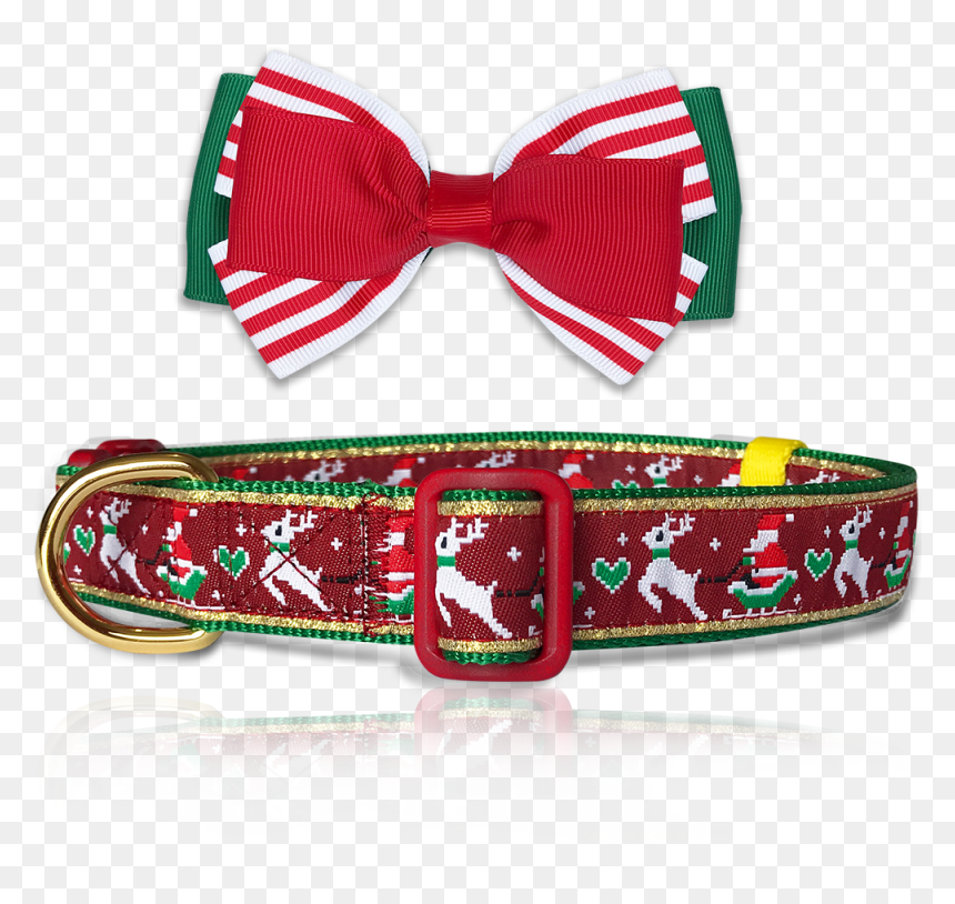 Reindeer & Santa Sled Holiday Dog Collar With Bowtie, HD Png Download - bowtie png