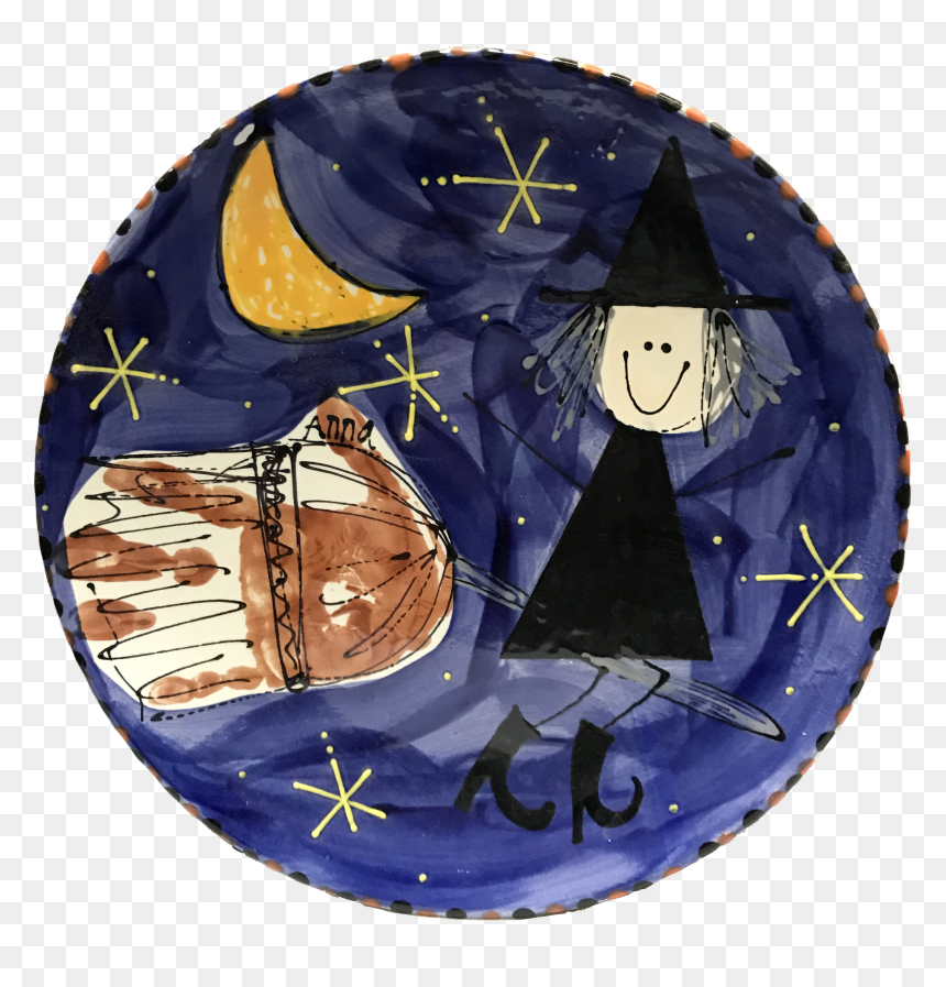 Witch And Broom Hand Print Halloween Plate - Circle, HD Png Download - hand print png