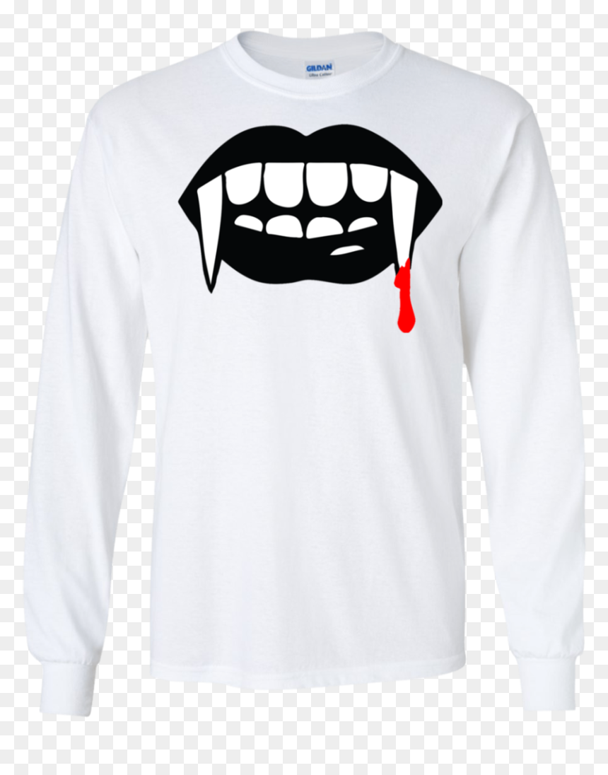 Black Vampire Fangs Halloween Ls T Shirt Ash S "
 Class="lazyload"
 - Vampire Clipart Black And White, HD Png Download - vampire fangs png