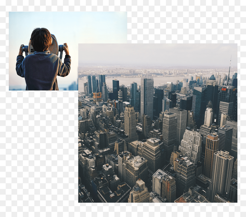 New York Skyline And Boy Looking Out To Nyc - New York City, HD Png Download - nyc skyline png