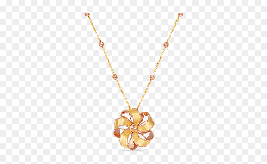 Ribbon Flower Design 18k Gold Necklace - Pendant, HD Png Download - gold chains png