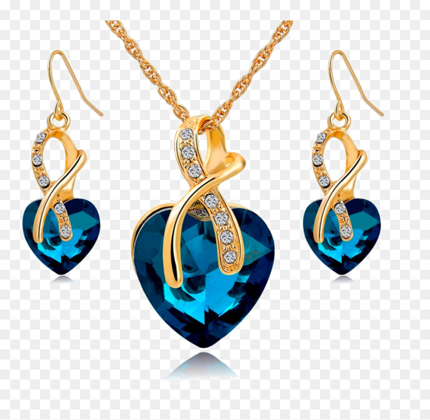Necklace Jewellery Set Transparent Background Png - Blue Heart Gold Necklace, Png Download - jewellery necklace png