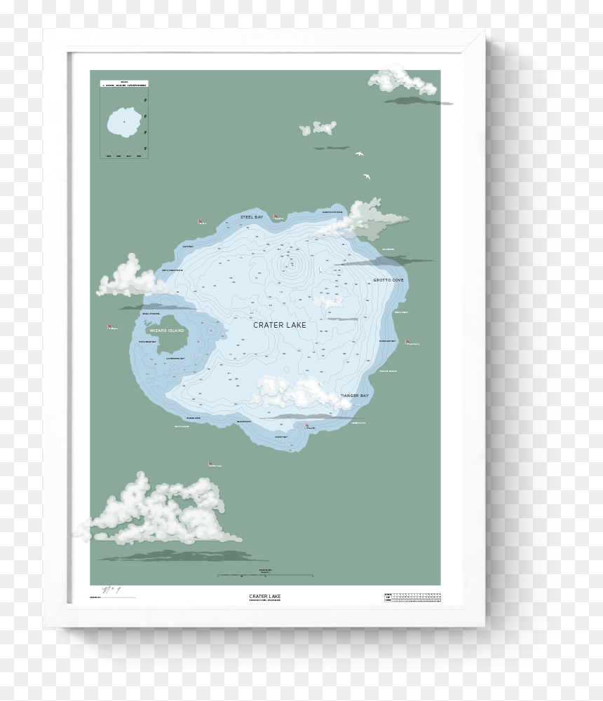 Rkr Crater Lake Nautical Map Art Print Frame White - Atlas, HD Png Download - crater png