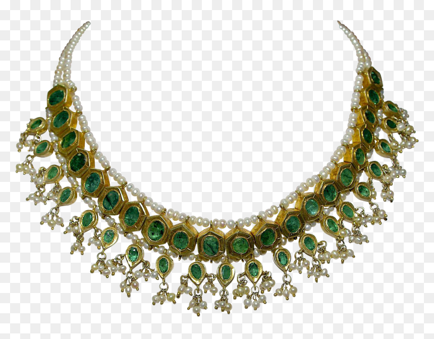 Antique Emerald Seed Pearl Necklace, HD Png Download - indian jewellery png