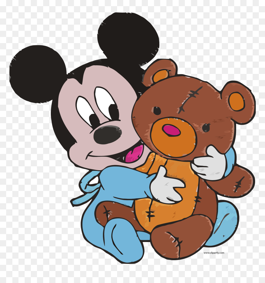 Baby Mickey Mouse And Toy Bear Embroidery Design Clipart - Baby Mickey Embroidery Design, HD Png Download - toy png