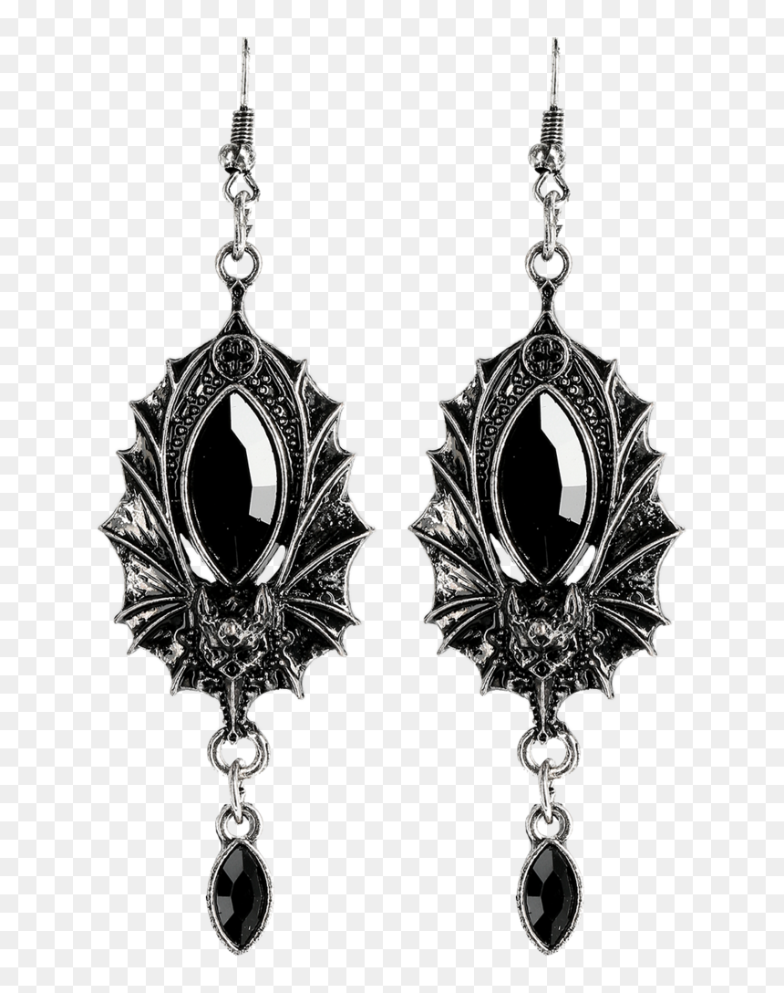 Bat Earrings Silver - Goth Black Earrings Png, Transparent Png - earrings png