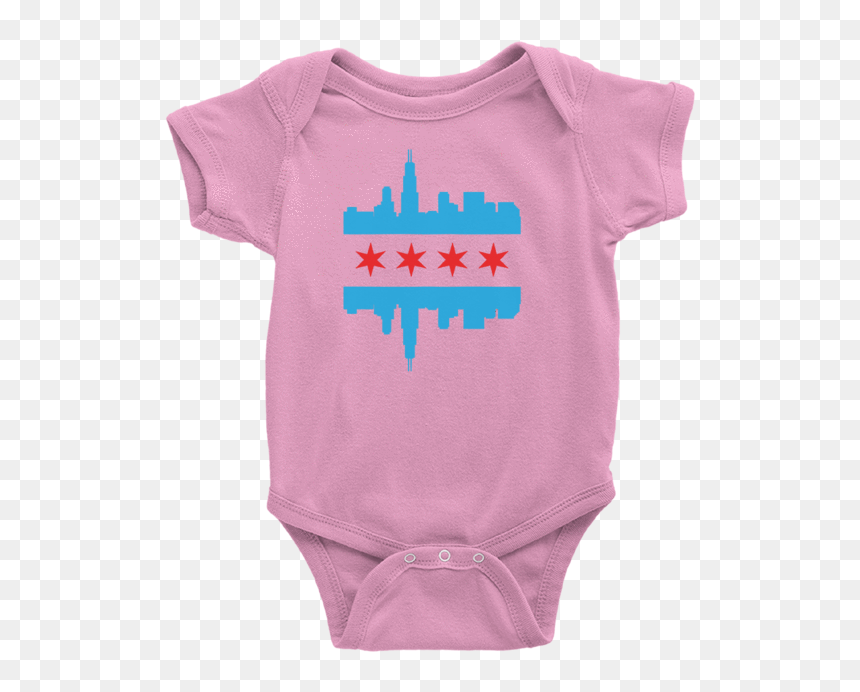 Pink Chicago Onesie With Baby Blue And Red Flag And - Skyline, HD Png Download - chicago skyline png