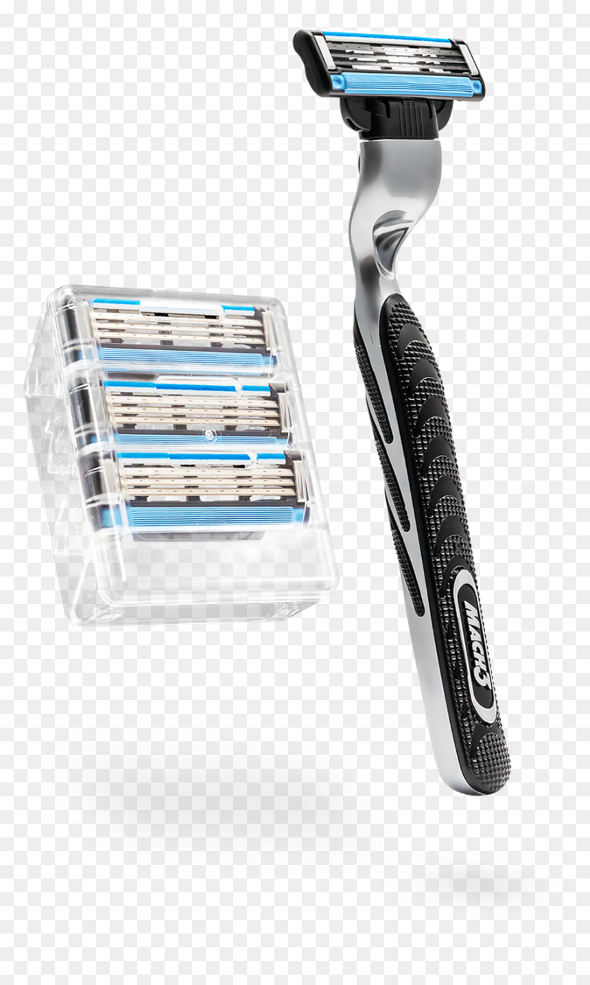 4 Mach3 Razor Blade Cartridges Handle Included - Brush, HD Png Download - razor blade png