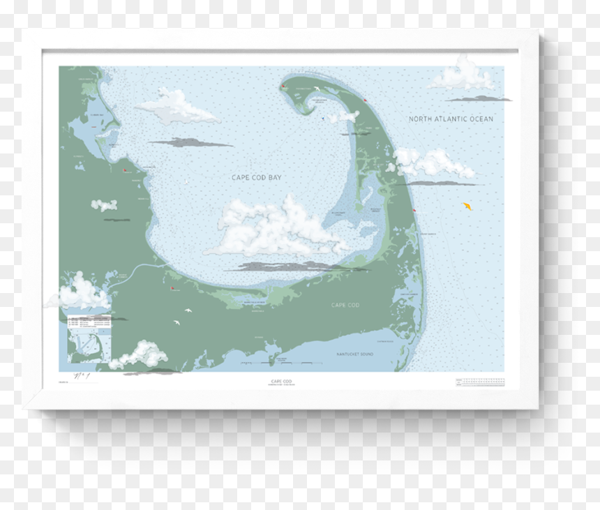Rkr Cape Cod Nautical Map Art Print Frame White, HD Png Download - nautical png