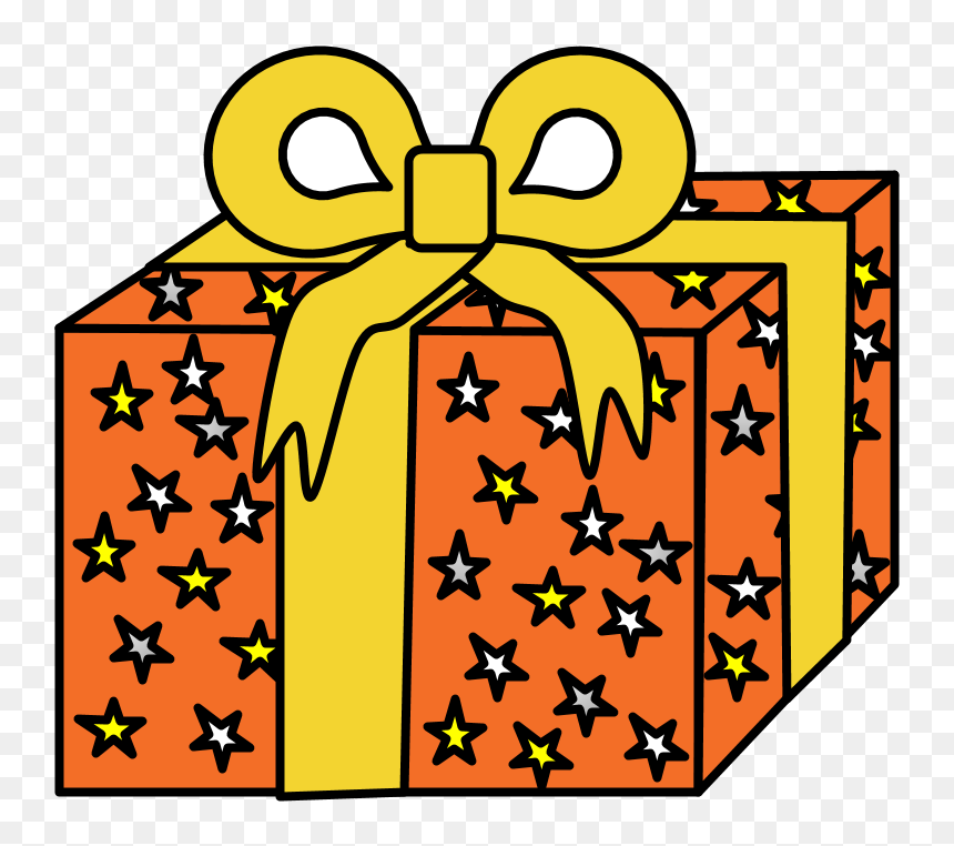 Gift, Orange Wrapping Paper, Yellow Ribbon, Stars - Gift Black And White, HD Png Download - yellow ribbon png