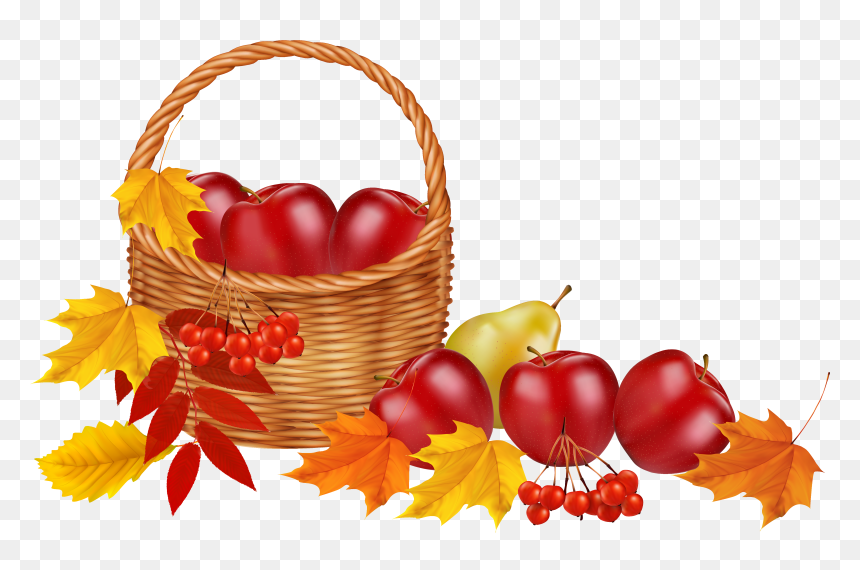 Basket With Fruits And Autumn Leaves Png Clipart Image - Transparent Background Fall Clipart, Png Download - thanksgiving leaves png