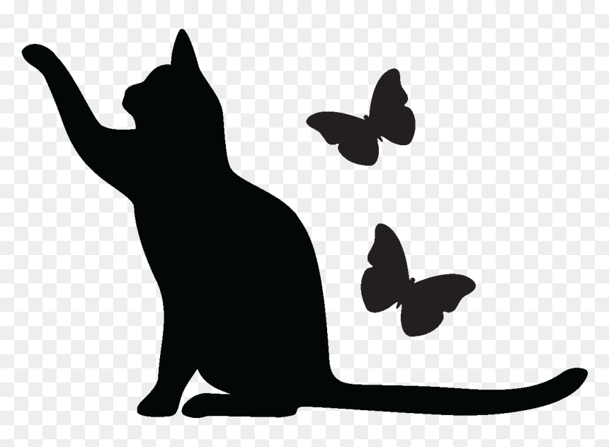 Black Cat Kitten Sticker Whiskers - Cat And Butterfly Silhouette, HD Png Download - butterfly silhouette png