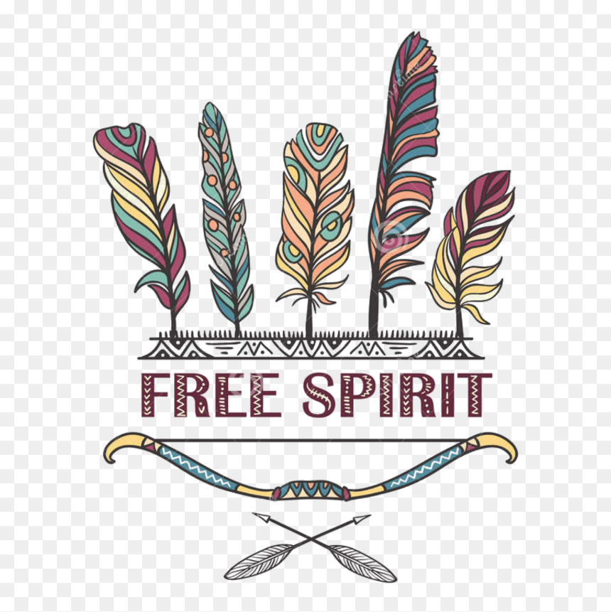 Feather Boho Bohemian Sticker Watercolor Bohofeathers - Free Spirit Pluma, HD Png Download - feather vector png