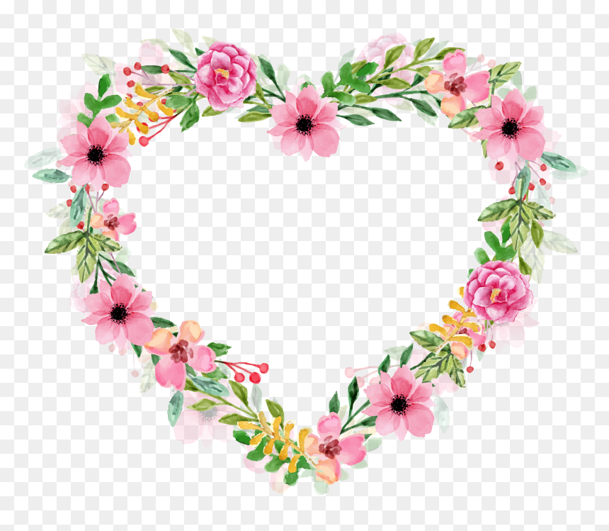 Watercolor Flowers Heart Png, Transparent Png - coração png