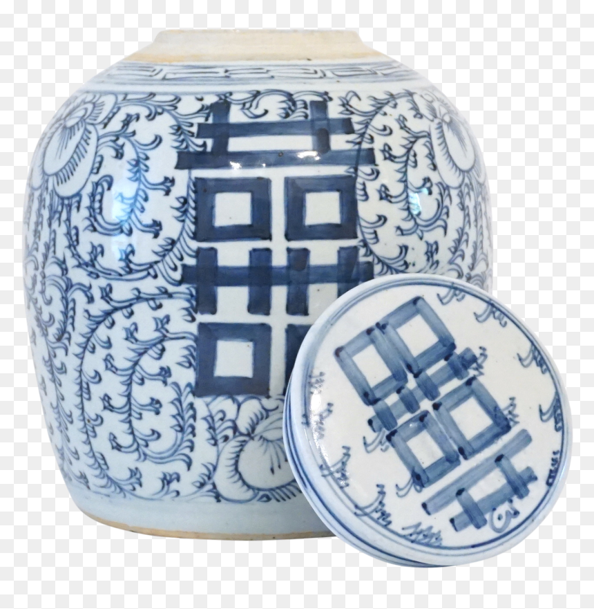 Hand Painted Double Happiness Jar Audra Kiewiet De - Blue And White Porcelain, HD Png Download - jar png