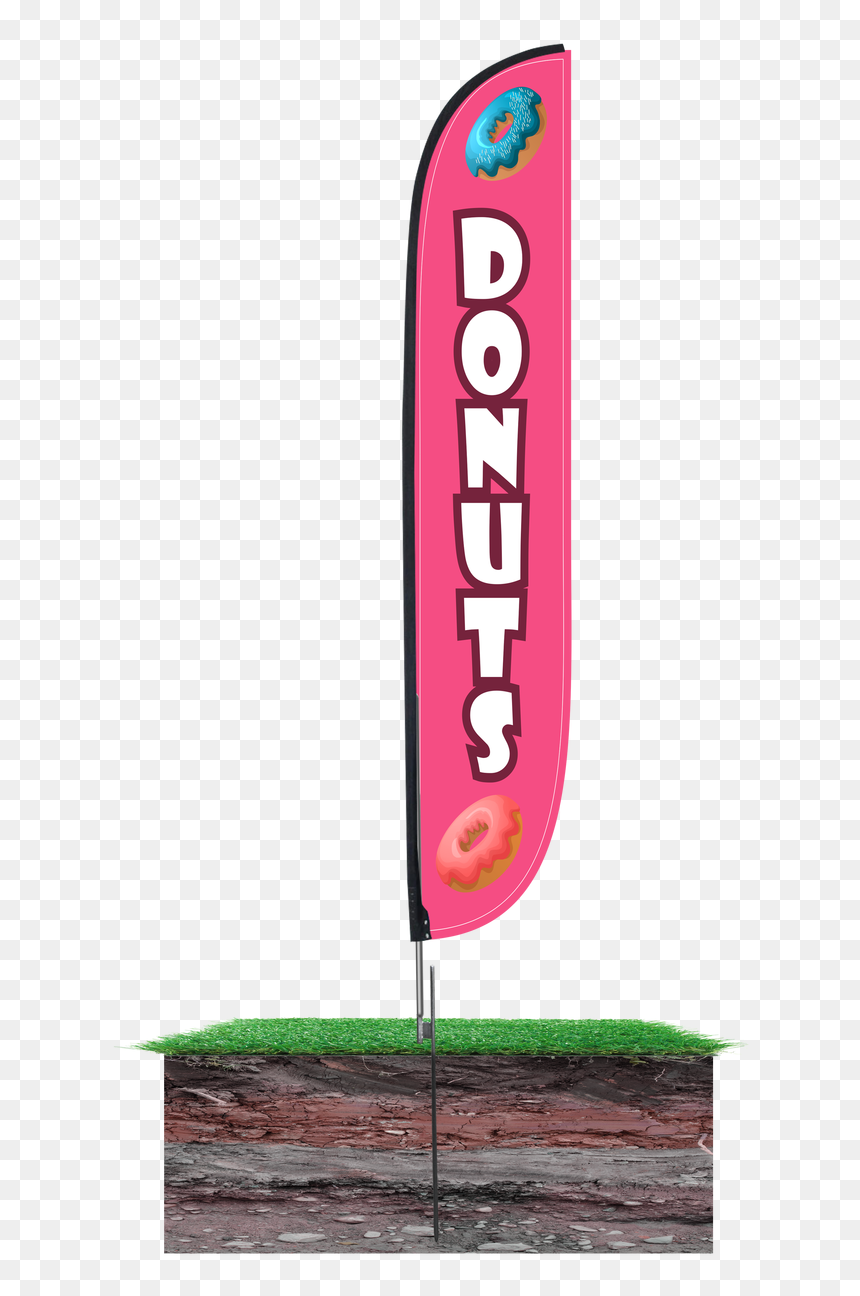 12ft Feather Flag Donuts Pink In Ground - White Feather Flag, HD Png Download - flag banner png