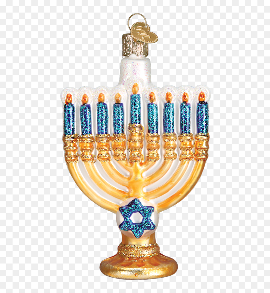 Menorah Blue And Gold Glitter Glass Christmas Ornament - Christmas Ornament, HD Png Download - menorah png