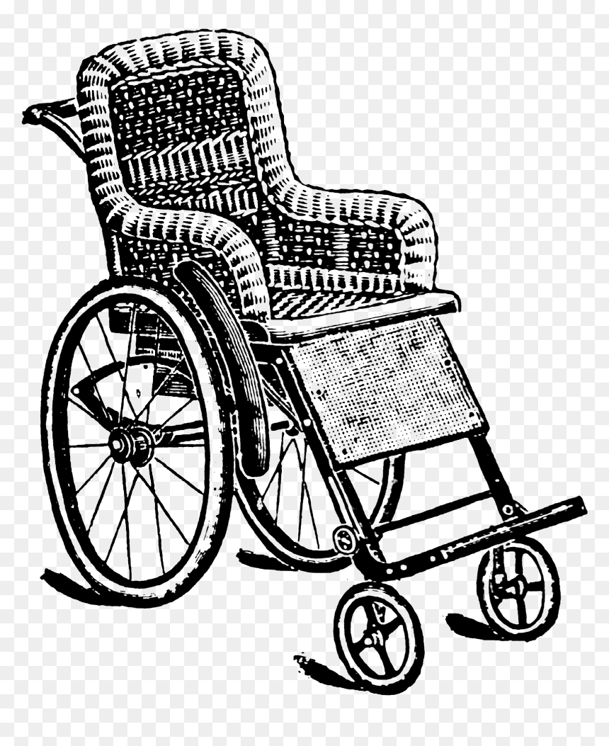 0724 Wheelchair Victorian Era Free Vintage Clip Art - Vintage Wheelchair Clipart, HD Png Download - wheelchair png