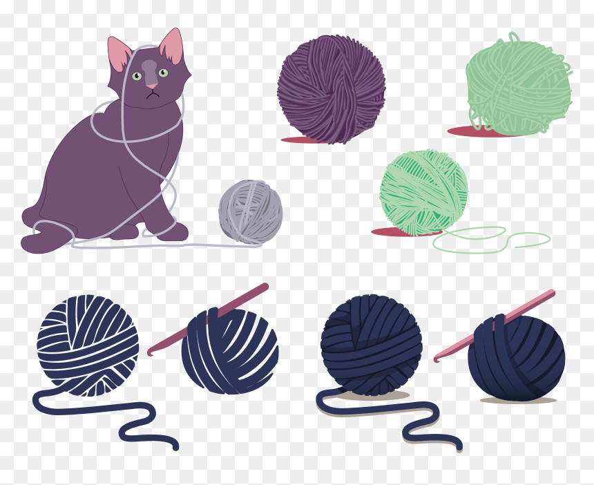 Cat Yarn Cartoon Illustration - Cat And Yarn Illustration, HD Png Download - yarn png