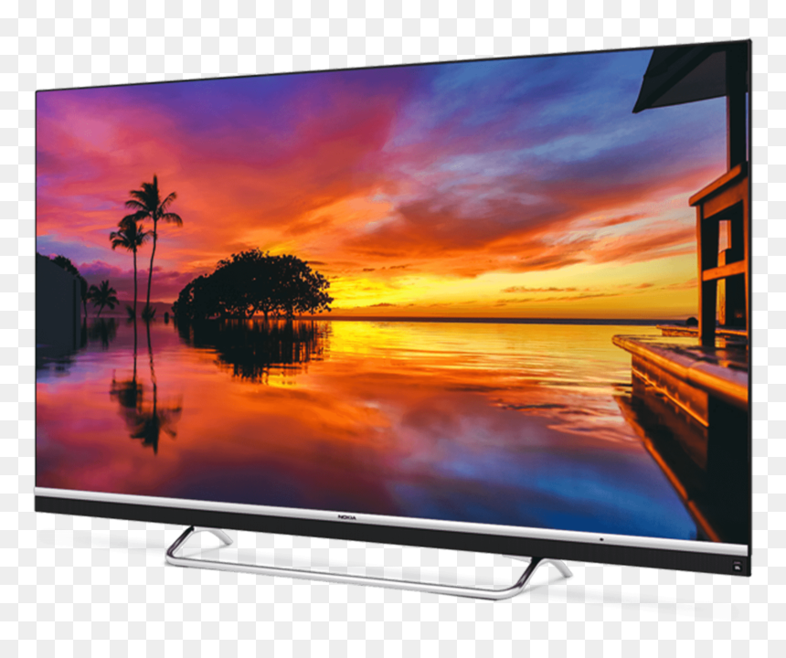 A Nokia Smart Tv Displaying A Picturesque Sunset With - Nokia 55 Inch Tv, HD Png Download - flat screen tv png
