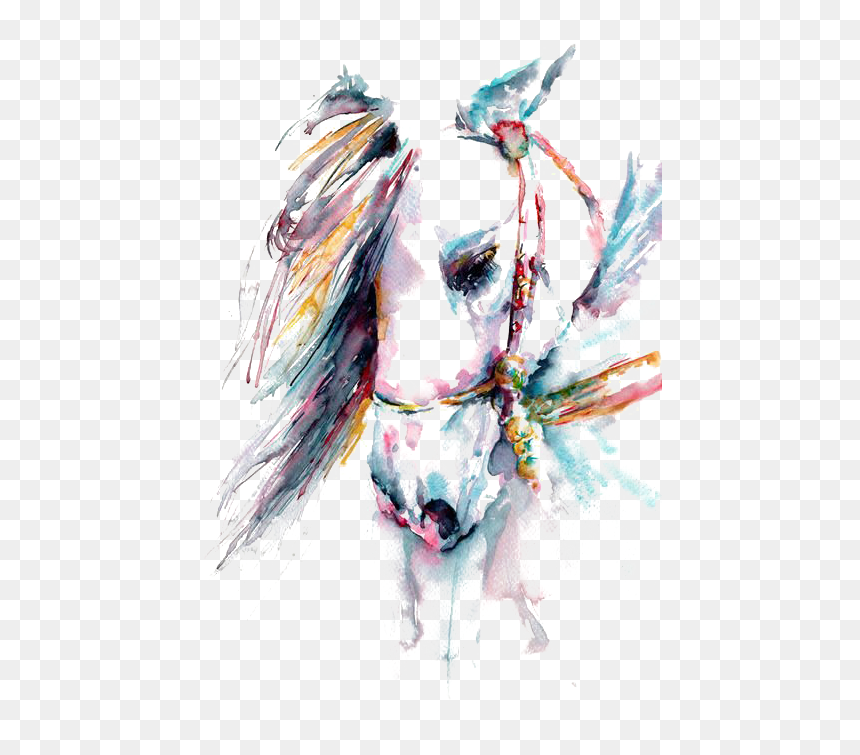 Horse Watercolor Painting Drawing Tattoo - Free Horse Invitation Template, HD Png Download - horses png