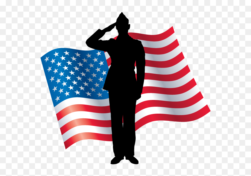 A Soldier In Front Of The American Flag Saluting - Clip Art American Flag Veterans Day, HD Png Download - american flag vector png