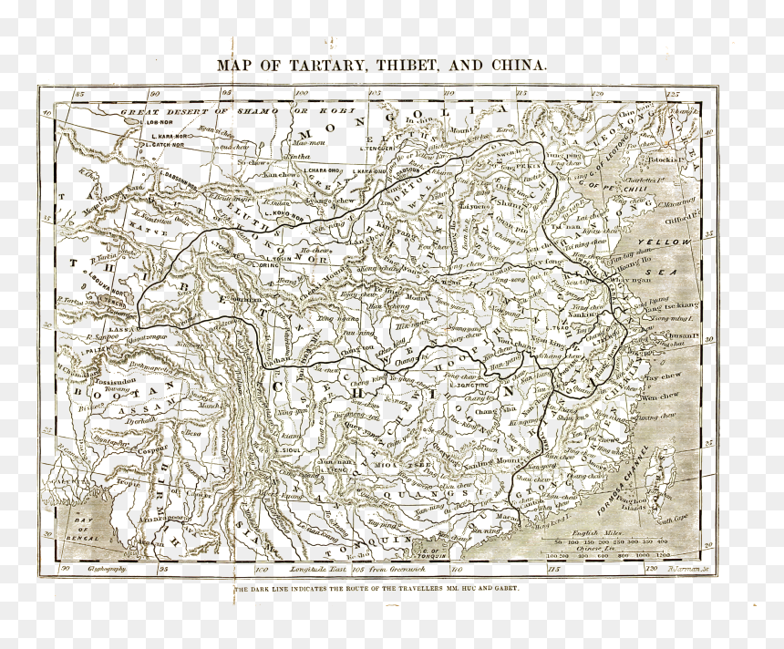 Map Of Tartary, Thibet, And China - Map, HD Png Download - china png