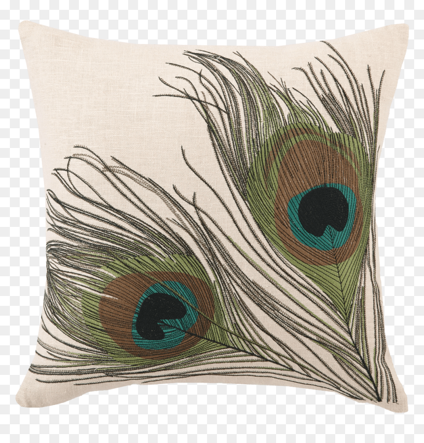 Double Peacock Feather Embroidered Pillow - Throw Pillow, HD Png Download - peacock feather png
