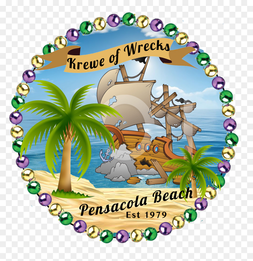 Round Logo Of A Shipwreck Surrounded By Purple, Gold, - Mardi Gras Beach, HD Png Download - mardi gras beads png