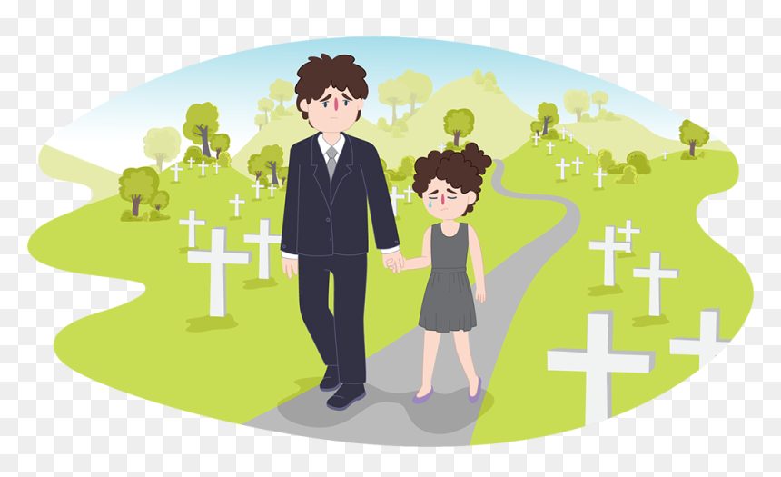 Child And Male Parent Or Carer Walking Through A Cemetery - Illustration, HD Png Download - children walking png