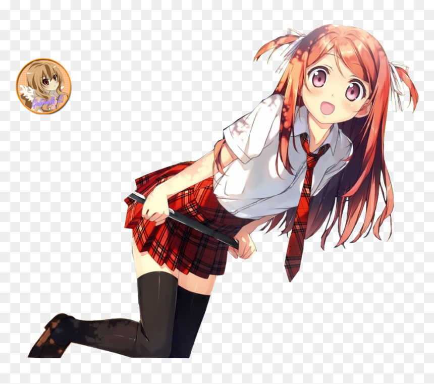 Download Anime Transparent - Red Hair Schoolgirl Anime, HD Png Download - anime guy png