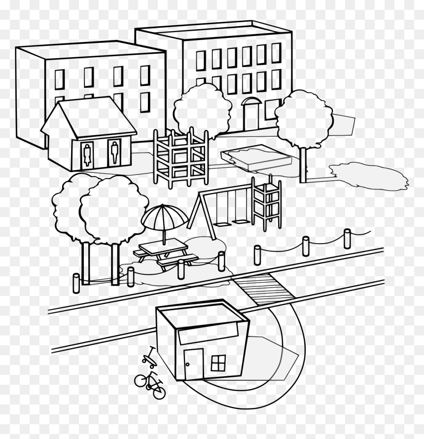 Neighborhood With Various Buildings Clip Arts - My Neighborhood Black And White, HD Png Download - buildings png