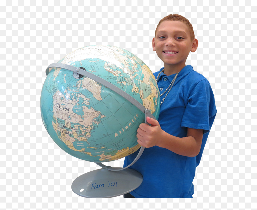 Cutout Of Young Middle School Aged Boy Holding Classroom - Globe, HD Png Download - school supplies png