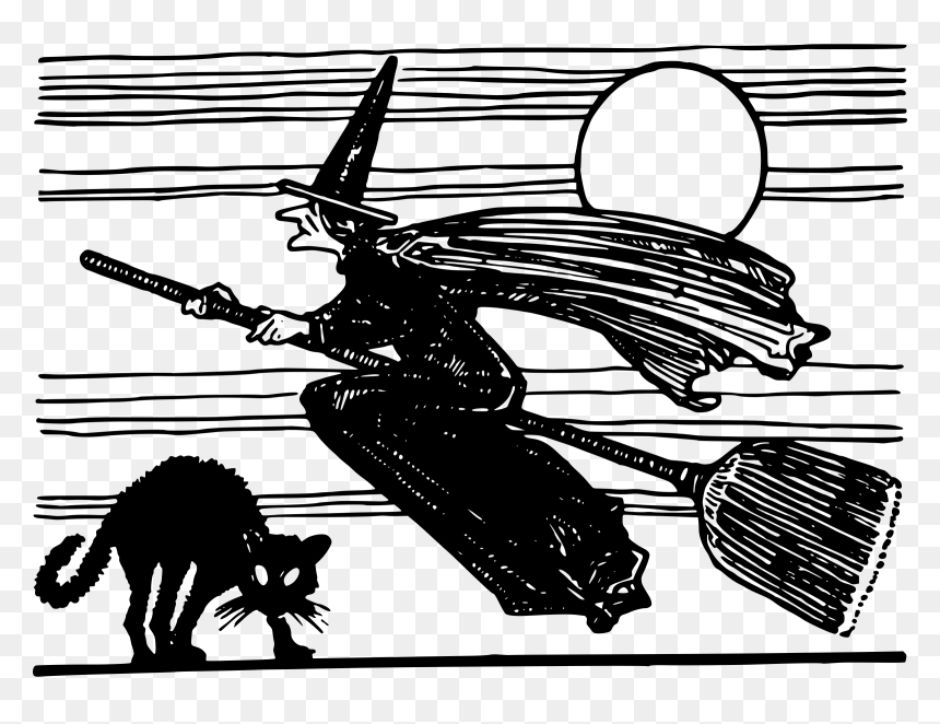 Classic Flying Witch Clip Arts - Flying Witch Drawing, HD Png Download - flying cat png