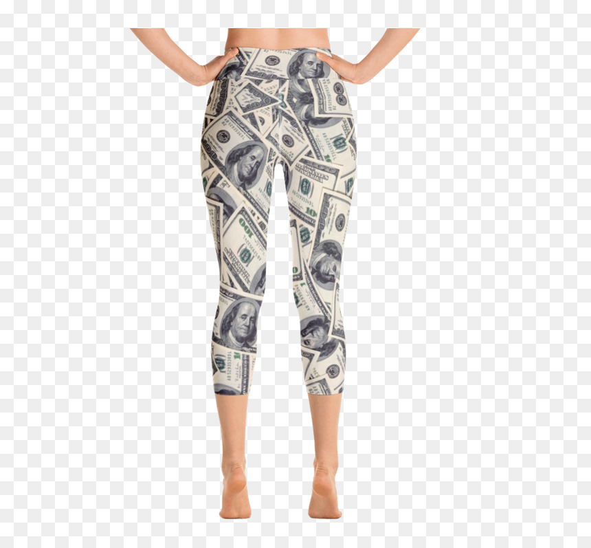100 Dollar Bill Yoga Capri Leggings - Leggings, HD Png Download - 100 dollar bill png